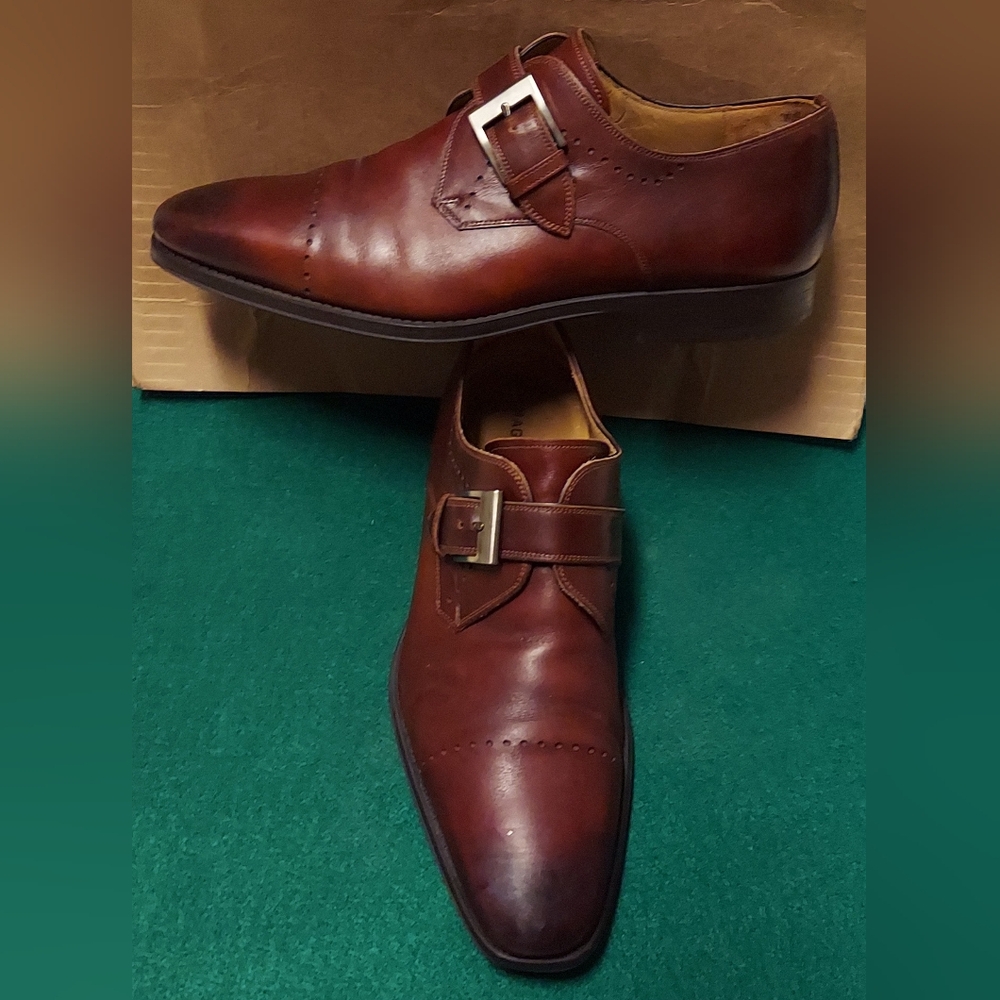 MAGNANNI 19736 MENS BURNISHED BROWN LEATHER MONK STRAP SIZE 9.5 M MADE PORTUGAL